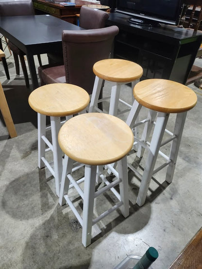 Set of 2 White Wooden Kitchen Stools