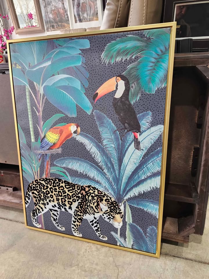 Super Soft Plush Velvet Upholstery Fabric 'Royal Palm Midnight Blue' Artwork - 24x32"