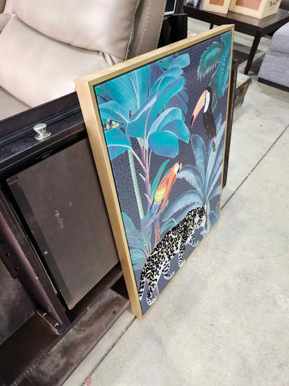 Super Soft Plush Velvet Upholstery Fabric 'Royal Palm Midnight Blue' Artwork - 24x32"