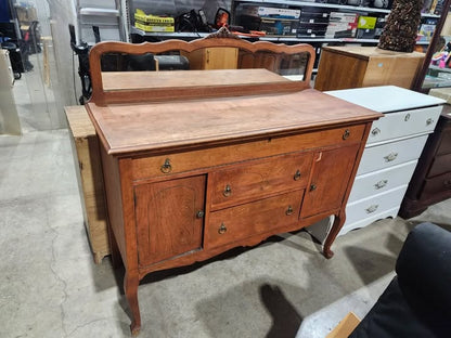 Antique Wooden Buffet Server with Mirror