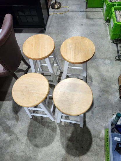 Set of 2 White Wooden Kitchen Stools