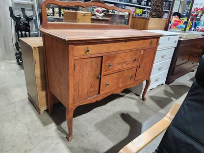 Antique Wooden Buffet Server with Mirror
