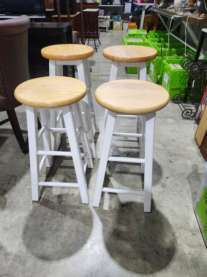Set of 2 White Wooden Kitchen Stools