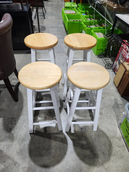 Set of 2 White Wooden Kitchen Stools