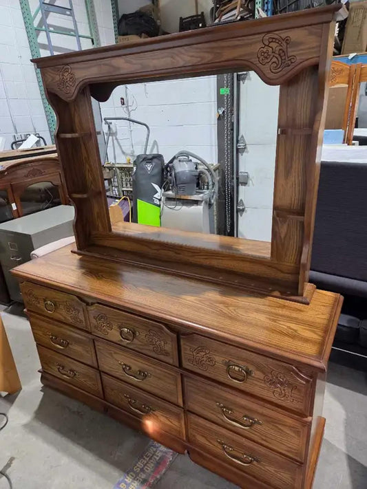 9-Drawer Oak Effect Dresser with Mirror