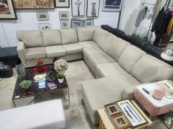 Beige 4-Piece Sectional Sofa with Chaise Lounge