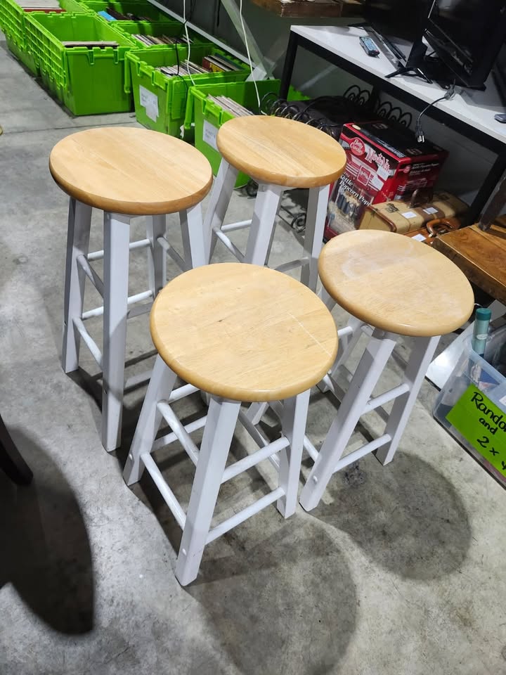 Set of 2 White Wooden Kitchen Stools