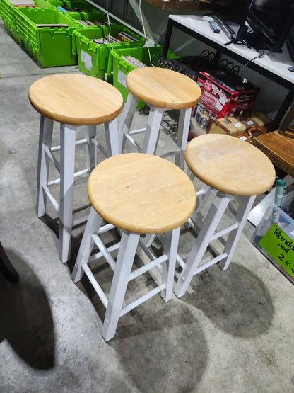 Set of 2 White Wooden Kitchen Stools