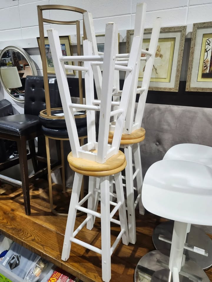 Set of 2 White Wooden Kitchen Stools