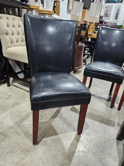 Black Genuine Leather Dining Chairs Set - Eztia Furnishings