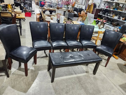 Black Genuine Leather Dining Chairs Set - Eztia Furnishings
