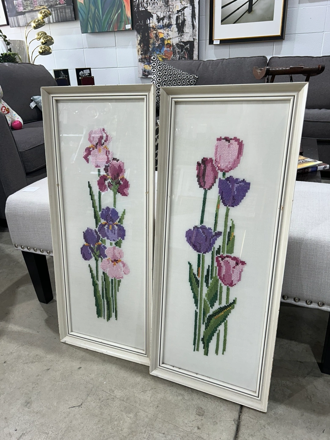 Pair of Vintage Needlepoint Floral Wall Art