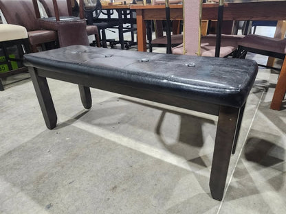 Black Leather Bench with Wooden Legs - Eztia