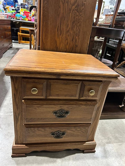 Vintage Oak Nightstand with Three Drawers