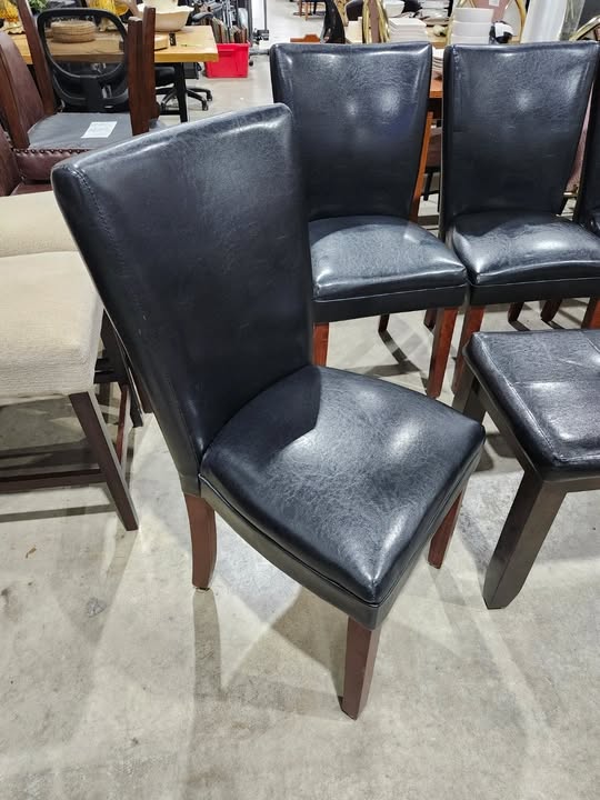 Black Genuine Leather Dining Chairs Set - Eztia Furnishings