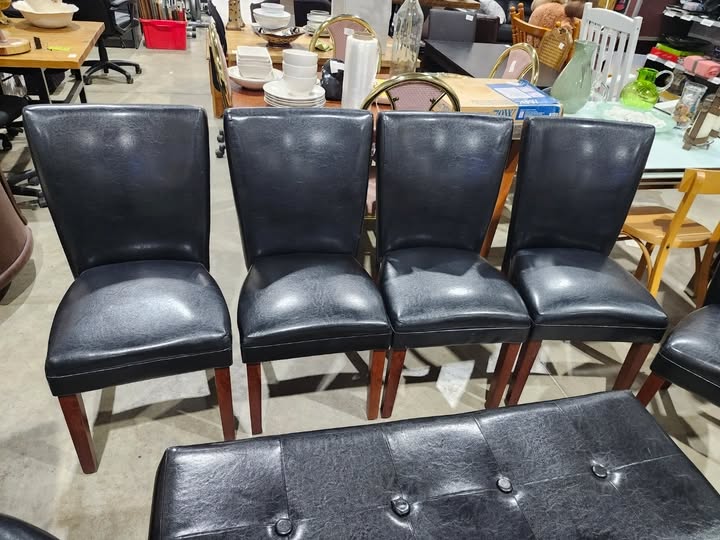 Black Genuine Leather Dining Chairs Set - Eztia Furnishings