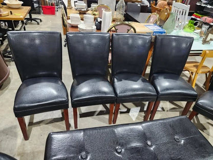 Black Genuine Leather Dining Chairs Set - Eztia Furnishings