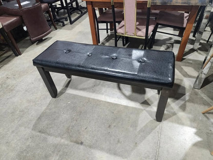 Black Leather Bench with Wooden Legs - Eztia
