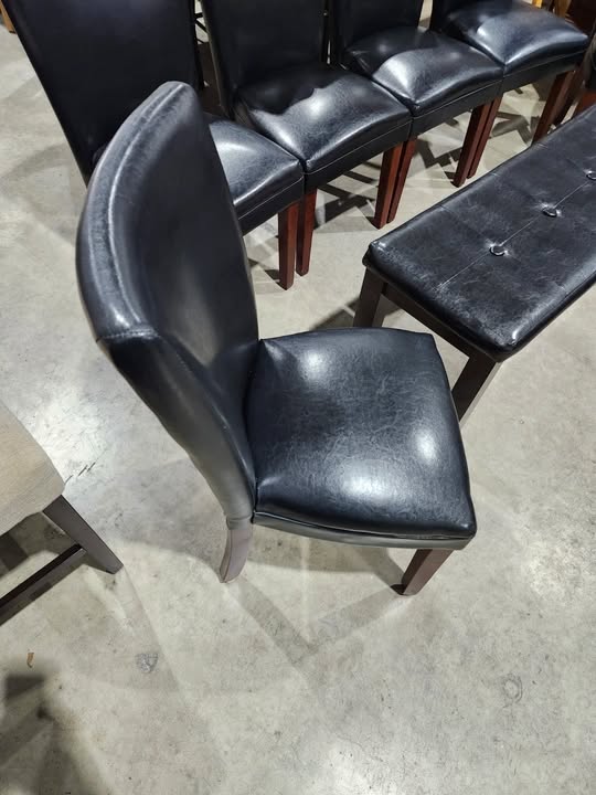 Black Genuine Leather Dining Chairs Set - Eztia Furnishings