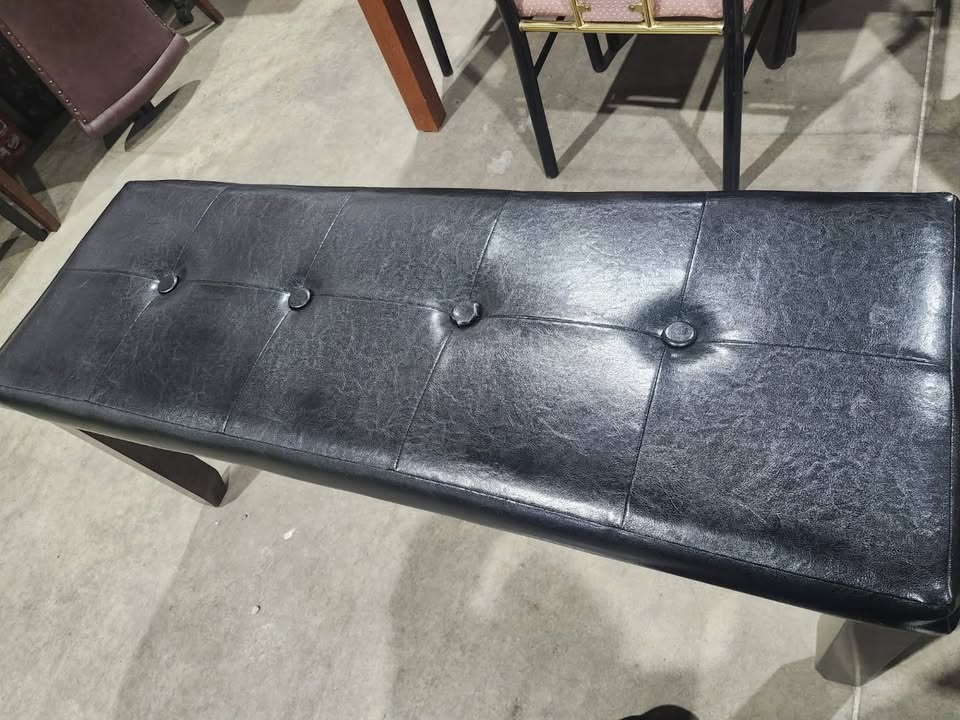 Black Leather Bench with Wooden Legs - Eztia