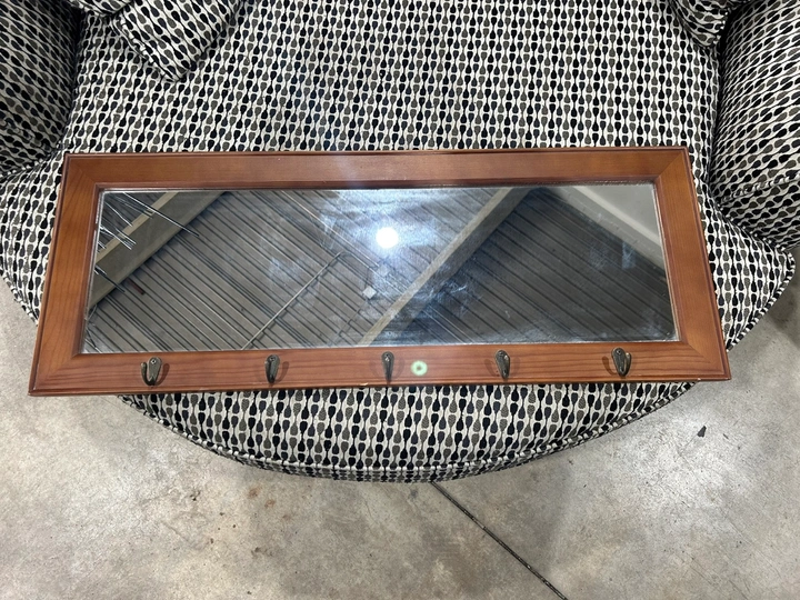 Long Wooden Entryway Mirror with Hooks