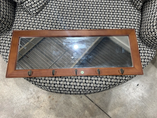 Long Wooden Entryway Mirror with Hooks