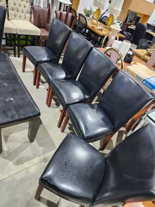 Black Genuine Leather Dining Chairs Set - Eztia Furnishings