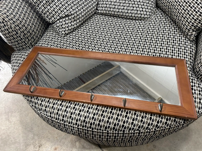 Long Wooden Entryway Mirror with Hooks
