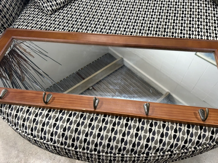 Long Wooden Entryway Mirror with Hooks