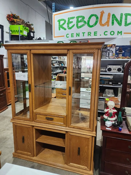 Oak Hutch/Cabinet with Glass Doors