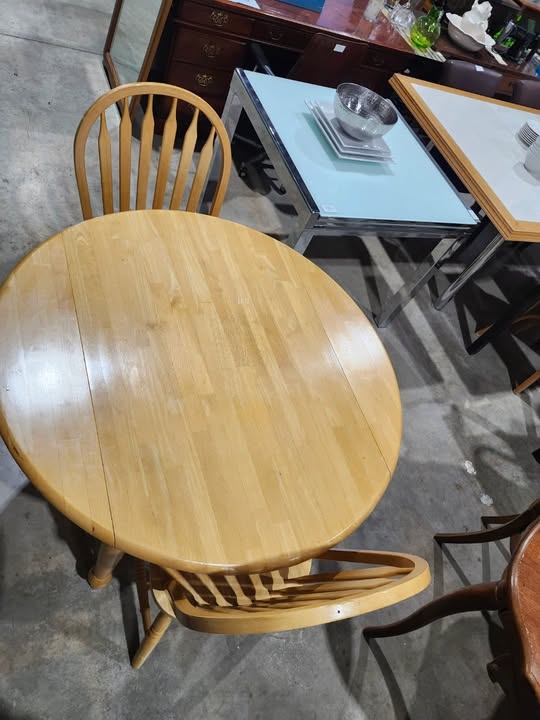 Small Wooden Drop-Leaf Dining Table & Two Chairs