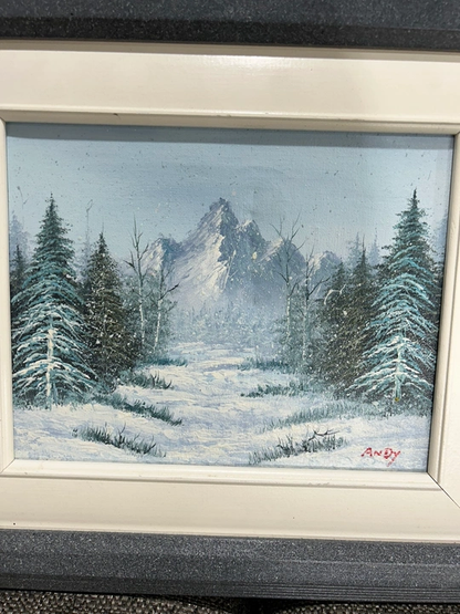 Framed Winter Landscape Painting