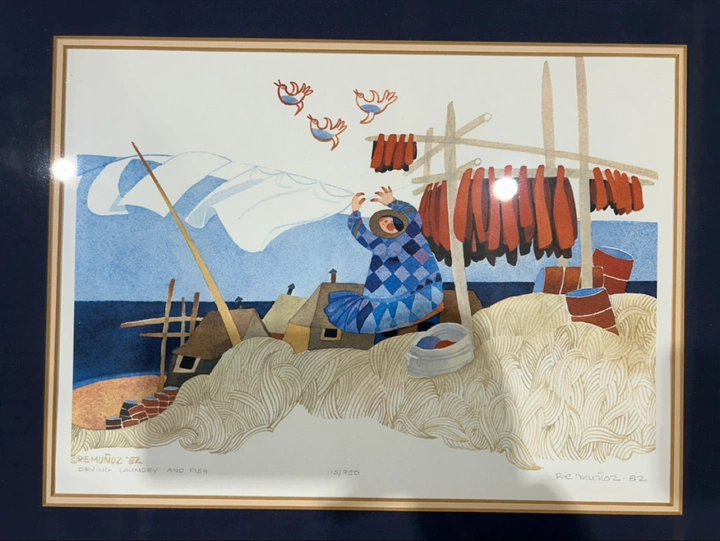 Framed Art Print - Drying Laundry and Fish