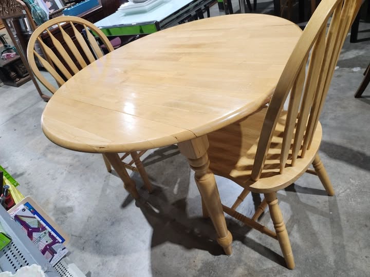 Small Wooden Drop-Leaf Dining Table & Two Chairs