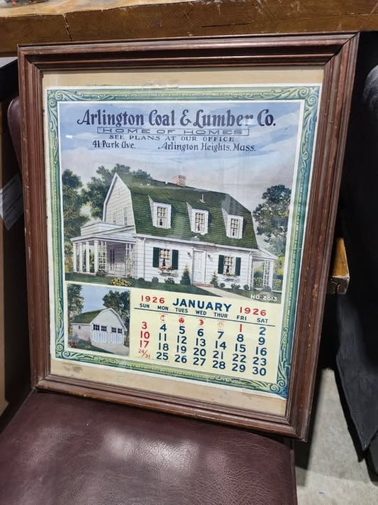 Vintage 1926 Arlington Coal & Lumber Co. Calendar - Framed