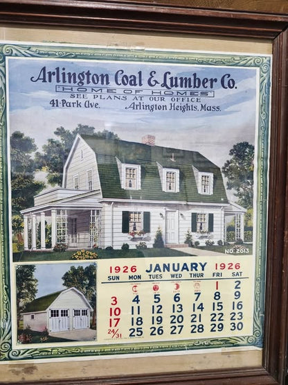 Vintage 1926 Arlington Coal & Lumber Co. Calendar - Framed