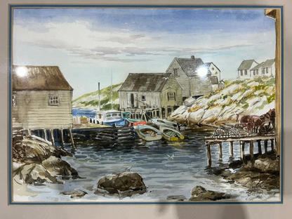 Framed Watercolor Painting of Coastal Scene