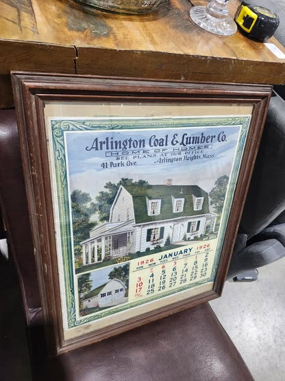 Vintage 1926 Arlington Coal & Lumber Co. Calendar - Framed