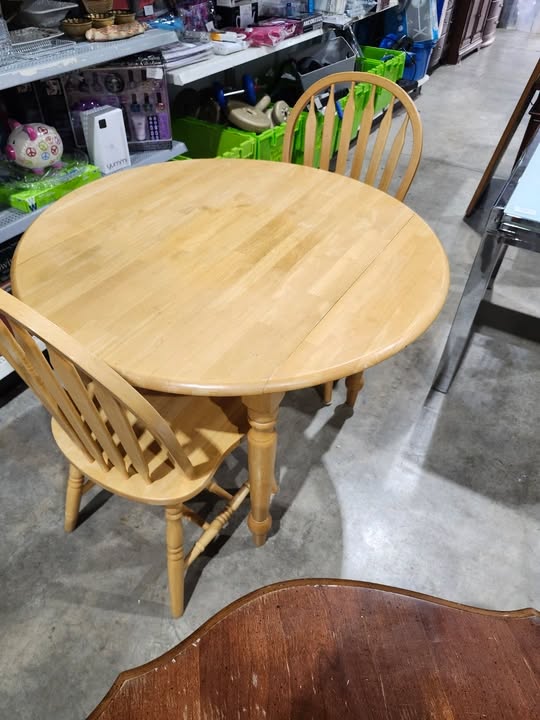 Small Wooden Drop-Leaf Dining Table & Two Chairs