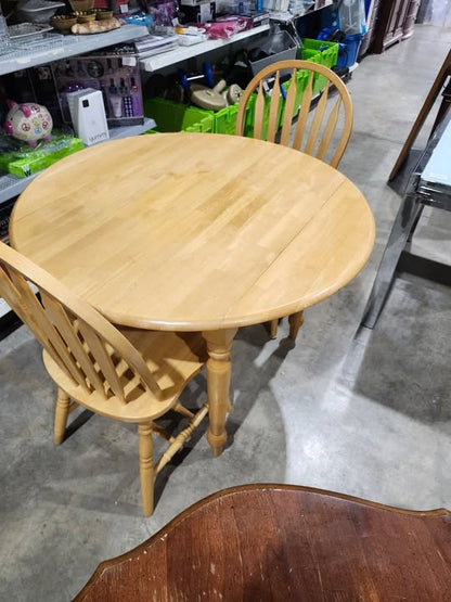 Small Wooden Drop-Leaf Dining Table & Two Chairs