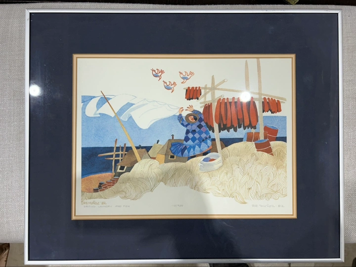 Framed Art Print - Drying Laundry and Fish