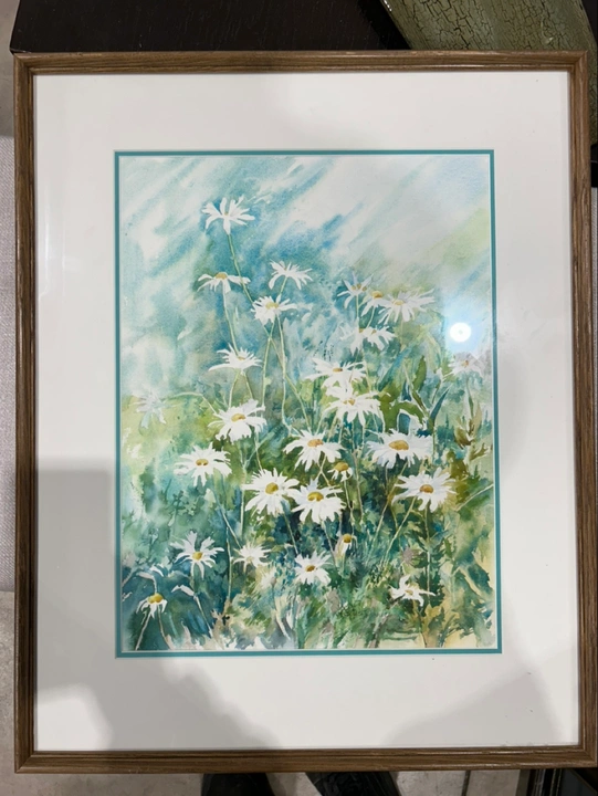 Framed Watercolor Daisy Painting