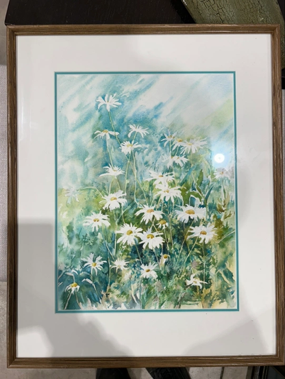 Framed Watercolor Daisy Painting