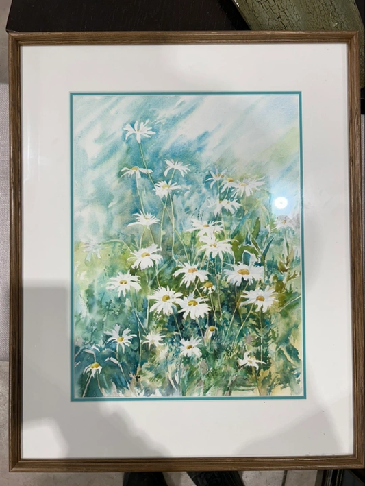 Framed Watercolor Daisy Painting