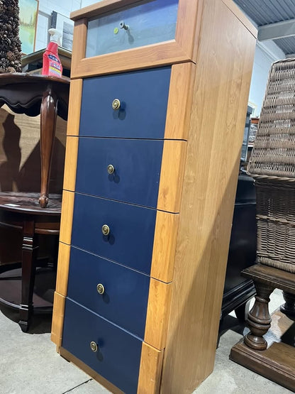 Tall Five-Drawer Chest - Blue and Oak