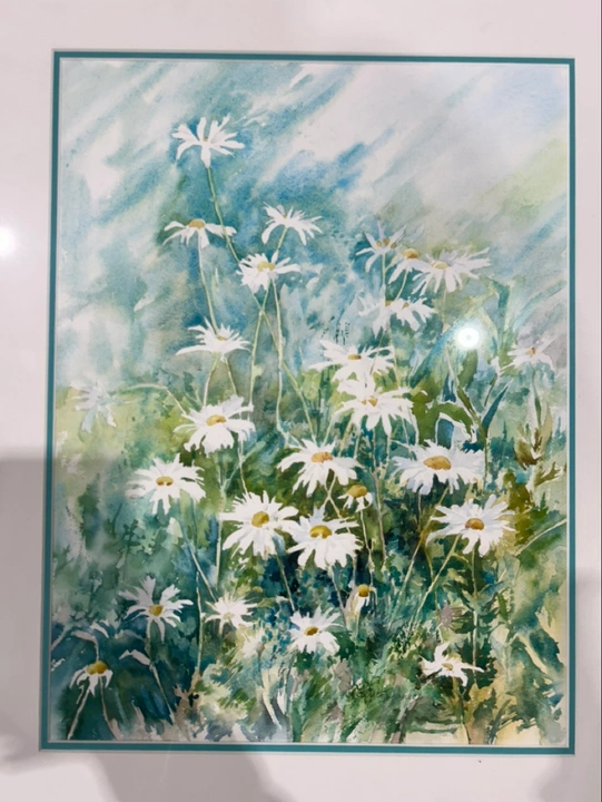 Framed Watercolor Daisy Painting