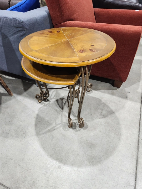 Nest of Tables - Wood and Wrought Iron