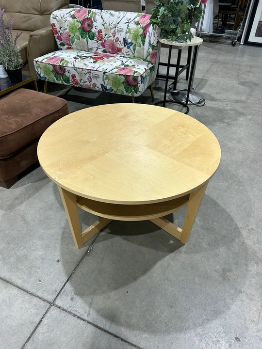 Round Wooden like Coffee Table with Shelf