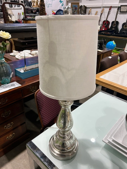 Silver glass table lamp with off-white shade