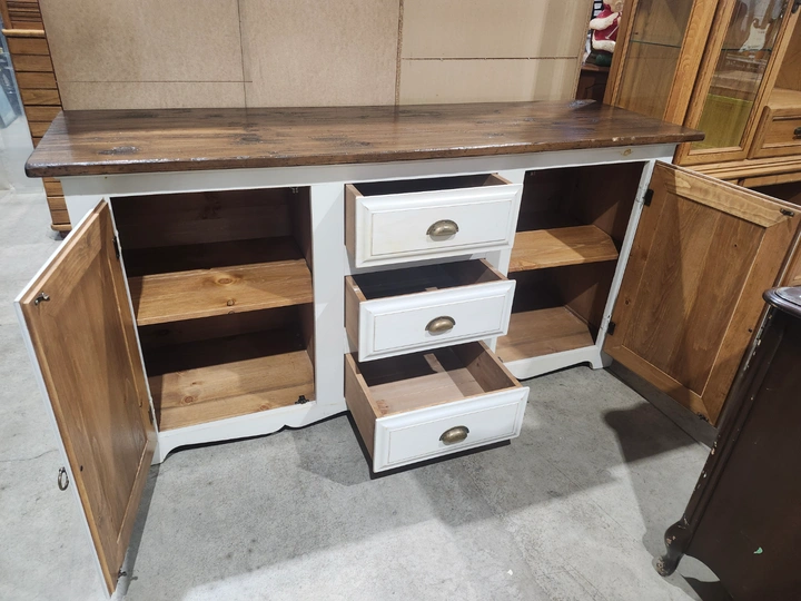 White and Brown Wooden Farmhouse Buffet Server